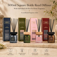Diffuseur de parfum pour la maison en bouteille carrée de 500 ml avec bouchon en bois et boîte cadeau individuelle