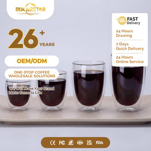 Tazze in <span class=keywords><strong>Vetro</strong></span> a Doppia Parete e Doppio Fondo con Manico, Tazza per <span class=keywords><strong>Caffè</strong></span> Latte o Tè, in <span class=keywords><strong>Vetro</strong></span> Trasparente Termoresistente - Product Image 1