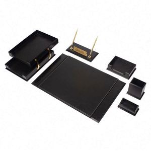 Ensemble de bureau 8 pièces en bois et cuir, organiseur de bureau, accessoires de bureau, organiseur de bureau, organiseur de bureau de table - Product Image 6