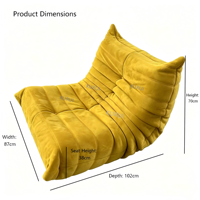 Fauteuil paresseux moderne en velours jaune, pouf de sol en mousse haute densité, canapé d'appoint, chaise longue individuelle en forme de L pour salon