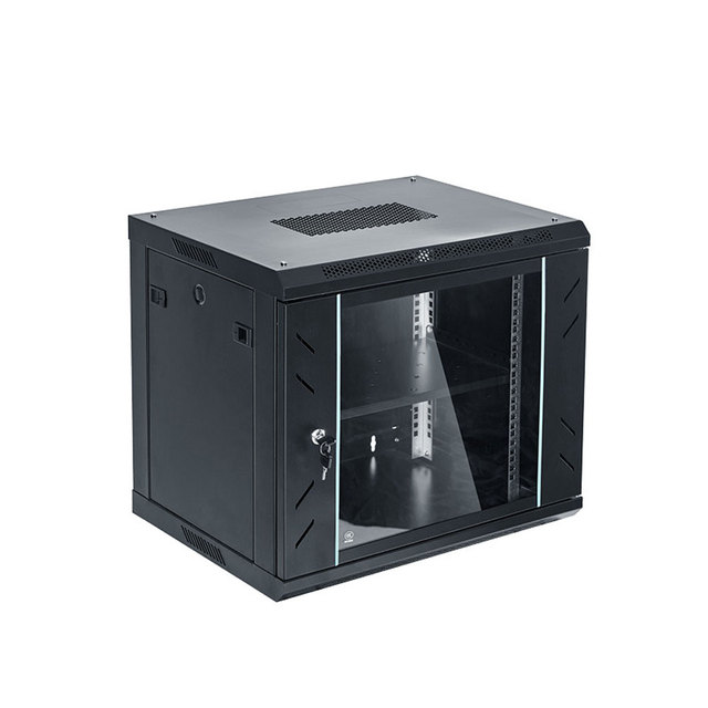 19 Inch Wall Mounted Server Rack Cabinet Network Enclosure with Glass Front Door Ventilation for Office Data Center Telecom