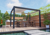 Pavillon moderne bioclimatique électrique personnalisable, coupe-vent, avec moteur OKo et ensemble d'éclairage LED pour tonnelles et balcons