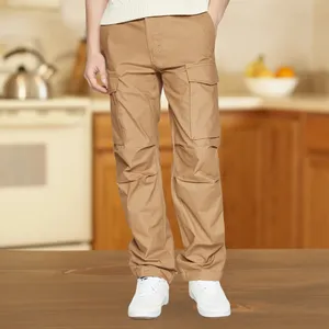Men's Casual Cargo Pants Straight Pattern Work Wear With Side Pockets Full Pants For Hiking Outdoors