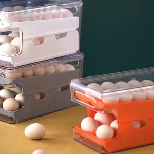 Boîte de rangement pour œufs en PET de qualité alimentaire, type coulissant, avec repositionnement automatique, empilable, 2 en 1, organisateur de réfrigérateur, conteneur pour la fraîcheur - Product Image 4