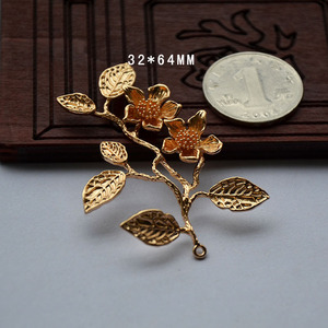 Épingle à cheveux en bronze coulé motif arbre fleuri 34x62mm, plaqué argent et or, style chinois ancien, accessoire de mariage - Product Image 2