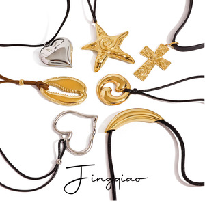 Yueli Stainless Steel Starfish Pendant Necklace Black <b>Rope</b> <b>Chain</b> Geometric Design Fashion Jewelry - Product Image 1