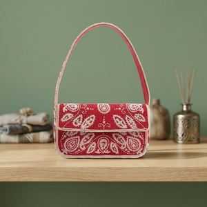 Red Beaded Flap Evening Bag with Embroidery Handmade Shoulder Purse Elegant Party <b>Handbag</b> Sparkling Pearl Chains Soft - Product Image 3