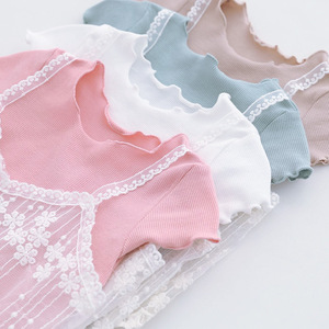 Girl's Fashionable Blank Solid Color Two Pieces High Quality T Shirts Price China - Product Image 1