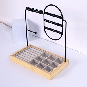Venta al por mayor <span class=keywords><strong>de</strong></span> metal <span class=keywords><strong>de</strong></span> <span class=keywords><strong>madera</strong></span> pendiente anillo estantes <span class=keywords><strong>de</strong></span> exhibición COLLAR COLGANTE joyería <span class=keywords><strong>organizadores</strong></span> soporte pulsera joyería estante con bandeja - Product Image 2