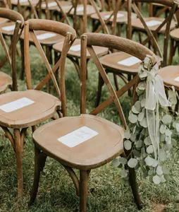 Alta Qualidade Wedding Farm Banquete Eventos Personalizado Madeira Cruz Cadeiras Traseiras