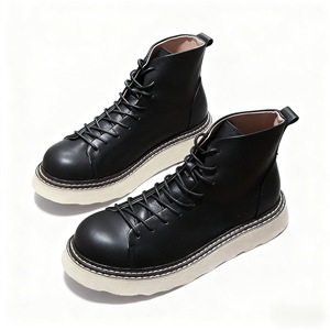 Chaussures pour hommes, bottes d'hiver vintage américaines pour hommes, à semelle épaisse, antidérapantes, résistantes à l'usure, en cuir véritable, bottes de travail décontractées à tige haute - Product Image 1