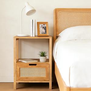 Mesa <span class=keywords><strong>de</strong></span> <span class=keywords><strong>Noche</strong></span> <span class=keywords><strong>de</strong></span> Bambú Personalizada con 1 Cajón y 2 Estantes - Product Image 2