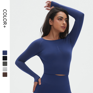 Ensemble de yoga sportif d'hiver pour femmes, deux pièces, haute élasticité, tricoté sans couture, couleur unie, équipement de fitness et de course, respirant, en spandex - Product Image 1