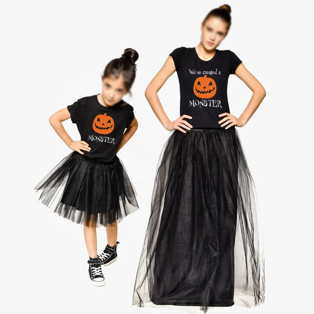 Mommy and Me Outfits 2021 T Shirts Custom Printing Cotton Tulle Dresses Matching Skirt Set Halloween Clothes Mother Daughter