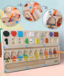 Juguete Educativo de Madera Tres en Uno Shine Pep para la Primera Infancia, con Formas Geométricas, Números y Cuentas para Clasificar - Product Image 2