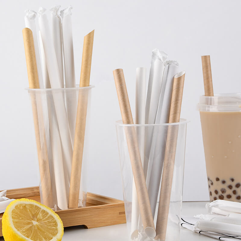 Recyclable Biodegradable Disposable Recycled Paper Straws with Custom Logo for Juice Bubble Tea & Coffee-Individual Packaging