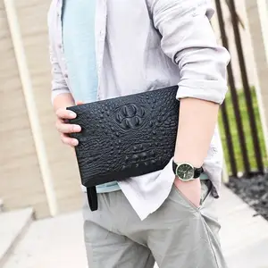 Luxury Alligator Texture Cowhide Clutch Hand Bags Envelope Purse Large Capacity Leather Phone Wallet Men Handbags