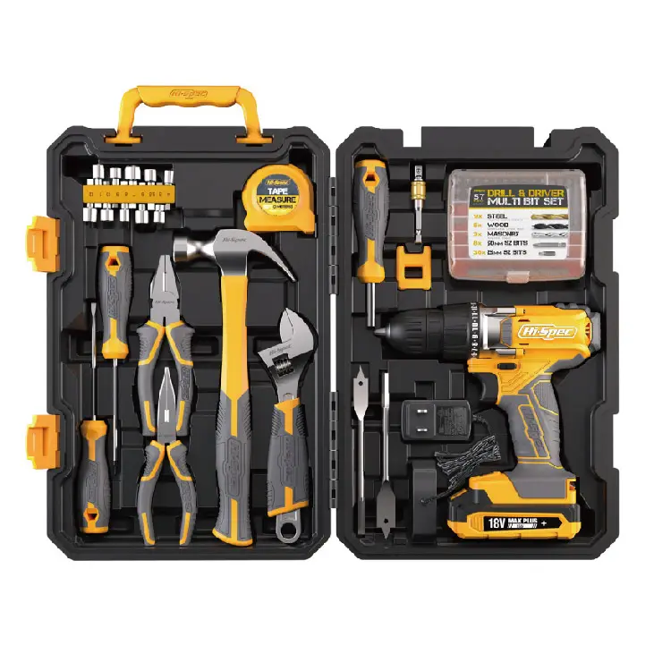 81pc Yellow 18V Cordless Power Drill Driver Complete Home & Garage Hand Tool Kit Set for DIY