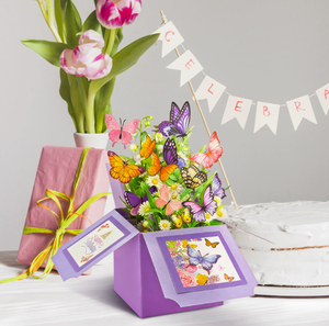 Carte de vœux d'anniversaire papillon violet tridimensionnel best-seller avec message joyeux anniversaire - Product Image 1