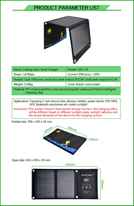 Panel Solar Plegable de 14W a Precio Económico, Cargador Solar Portátil LSFC-14, Cargador de Batería para Acampar y Hacer <span class=keywords><strong>Senderismo</strong></span> al Aire Libre - Product Image 5