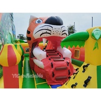 Tobogán Inflable Profesional con Forma de Tigre y Pared de Escalada, Certificado para Parques, Seguro