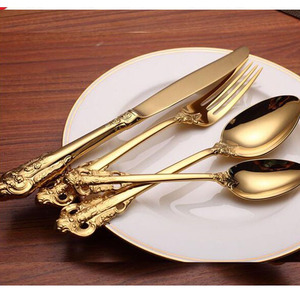 Ensemble de couverts en acier inoxydable personnalisés pour restaurant, coffret cadeau de 4 pièces, couverts de mariage, finition dorée, couteau, fourchette et cuillère - Product Image 4
