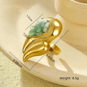 Bague à double rangée en acier inoxydable de style vintage, accessoires pour les mains, rétro, exagérée, incrustée de pierres naturelles - Product Image 5