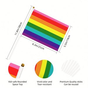 Produit promotionnel, vente chaude, fourniture directe d'usine, vente en gros, drapeau à main miniature en polyester pas cher, arc-en-ciel - Product Image 2