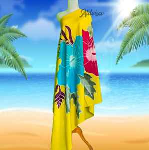 Prix de gros USA Hawaï Taro Leaf et Bird Custom Design Peinture à la main 100% Rayonne Sarongs de plage Pareo Indonésie - Product Image 3