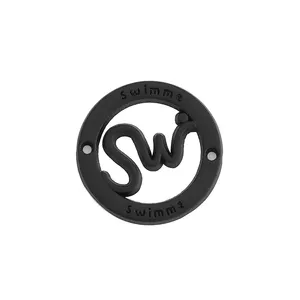 Label logam muslin bulat hitam Matt logo label logam cetakan huruf kustom pakaian jahit tag logo logam