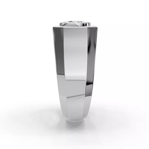 Anillo de declaración para hombre de oro blanco macizo de 14K personalizado con diamante de laboratorio de 1 quilate de corte ovalado, engaste seguro en bisel, acabado pulido, joyería. - Product Image 2