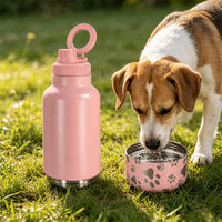 Accessoires pour bouteille d'eau pour chien 2-en-1 en acier inoxydable avec bouteille isotherme à visser et distributeur de nourriture de voyage anti-fuite