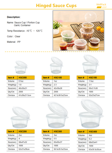 Gobelet à sauce transparent en PP à paroi simple avec couvercle à charnière, tailles de portions de 0,5 oz à 4 oz pour condiments et emballages alimentaires <span class=keywords><strong>WellPack</strong></span> - Product Image 5