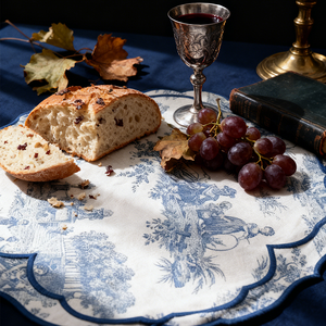 Sets de table à bords ondulés bleu et blanc paysage français, sets de table brodés haut de gamme personnalisables - Product Image 2