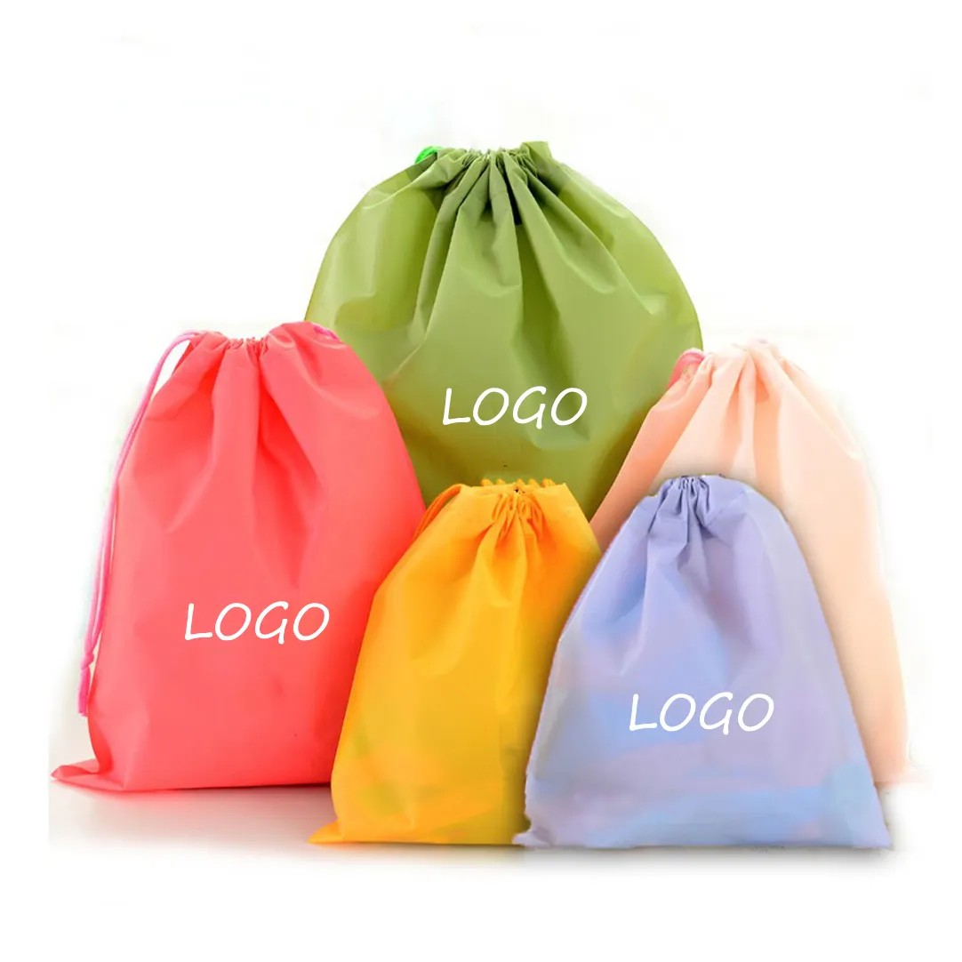 Custom Logo Pe Plastic Folding Sport Shoe Gym Home Travel Storage Eco-Friendly Drawstring Nylon Bag Waterproof