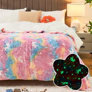 Couverture <span class=keywords><strong>licorne</strong></span> phosphorescente Couverture mignonne pour enfants Couverture polaire en flanelle douce et moelleuse pour canapé canapé-lit - Product Image 1