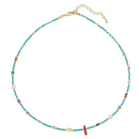 Collier ras du cou vintage en laiton avec perles de corail et pendentif éventail tendance plaqué or 18 carats