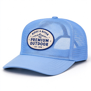 Gorra Trucker de Lona Azul Claro con Malla, Logotipo Ovalado, Estructurada de 6 Paneles, Gorra de Béisbol para Exteriores, Transpirable, Casual, Unisex - Product Image 2