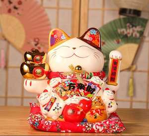 Figurine de <span class=keywords><strong>chat</strong></span> <span class=keywords><strong>porte</strong></span>-bonheur en céramique faite à la main, automatique, qui agite la main, 11 pouces, cadeau pour la décoration de la maison, Nouvel An chinois, mariage - Product Image 1