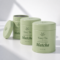 Boîte à thé matcha ronde OEM en fer blanc mat, hermétique, pour café et thé matcha, avec logo personnalisé en relief, 30g 50g 100g, boîte en fer blanc pour matcha