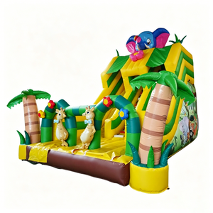 Grand toboggan gonflable sur le thème de la jungle, avec des éléphants et des girafes colorés, pour les parcs d'attractions et les entreprises de location - Product Image 3