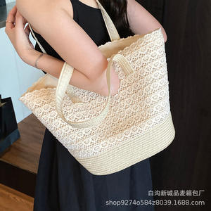 Nouveau sac fourre-tout tissé en paille et dentelle grande capacité pour homme, style bohème tendance avec décoration en cristal et bande élastique, collection été 2025 - Product Image 3