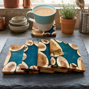 Posavasos de Resina y Madera, Diseño Moderno Rectangular, Antideslizantes, para Mesa de Comedor, Decoración Ecológica para el Hogar, Vajilla para Mesa de Comedor - Product Image 1