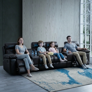 Canapé en cuir inclinable électrique de luxe pour home <span class=keywords><strong>cinéma</strong></span> avec porte-gobelets et console – Mobilier contemporain pour salon d'appartement et <span class=keywords><strong>cinéma</strong></span> - Product Image 2