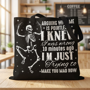 Bolsa de Lona Negra con Estampado de Esqueleto, Ribete Azul Marino, Forro de Poliéster, Frase Divertida, para Compras y Uso Diario, de la India - Product Image 6