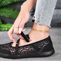 Chaussures décontractées en dentelle pour femmes, à enfiler, avec fermeture auto-agrippante, respirantes, ajourées, gris clair, confortables, faciles à porter, vente en gros, personnalisables