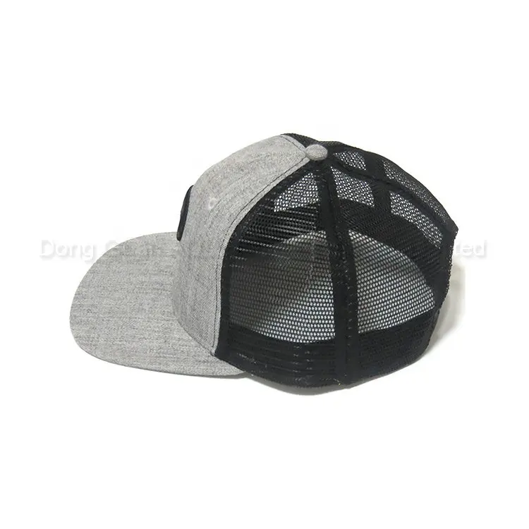 Good Quality Trucker Hat Custom Classic Gray Black 6 Panel Mesh Flat Bill Hat 3D Embroidery Trucker Hat Half Mesh Snapback Trucker Cap