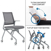 Chaise de conférence pliable ergonomique en acier maillé avec roulettes, empilable, pour bureaux et salles de formation