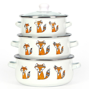 16 + 18 + 20cm tráng men đôi tai không dính Cookware Set 6 miếng gas cảm ứng nồi phổ canh nồi Set với kính nắp - Product Image 1