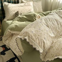 Ensemble de literie 3 pièces en polyester 100TC avec housse de couette, drap plat et drap-housse en patchwork Seersucker